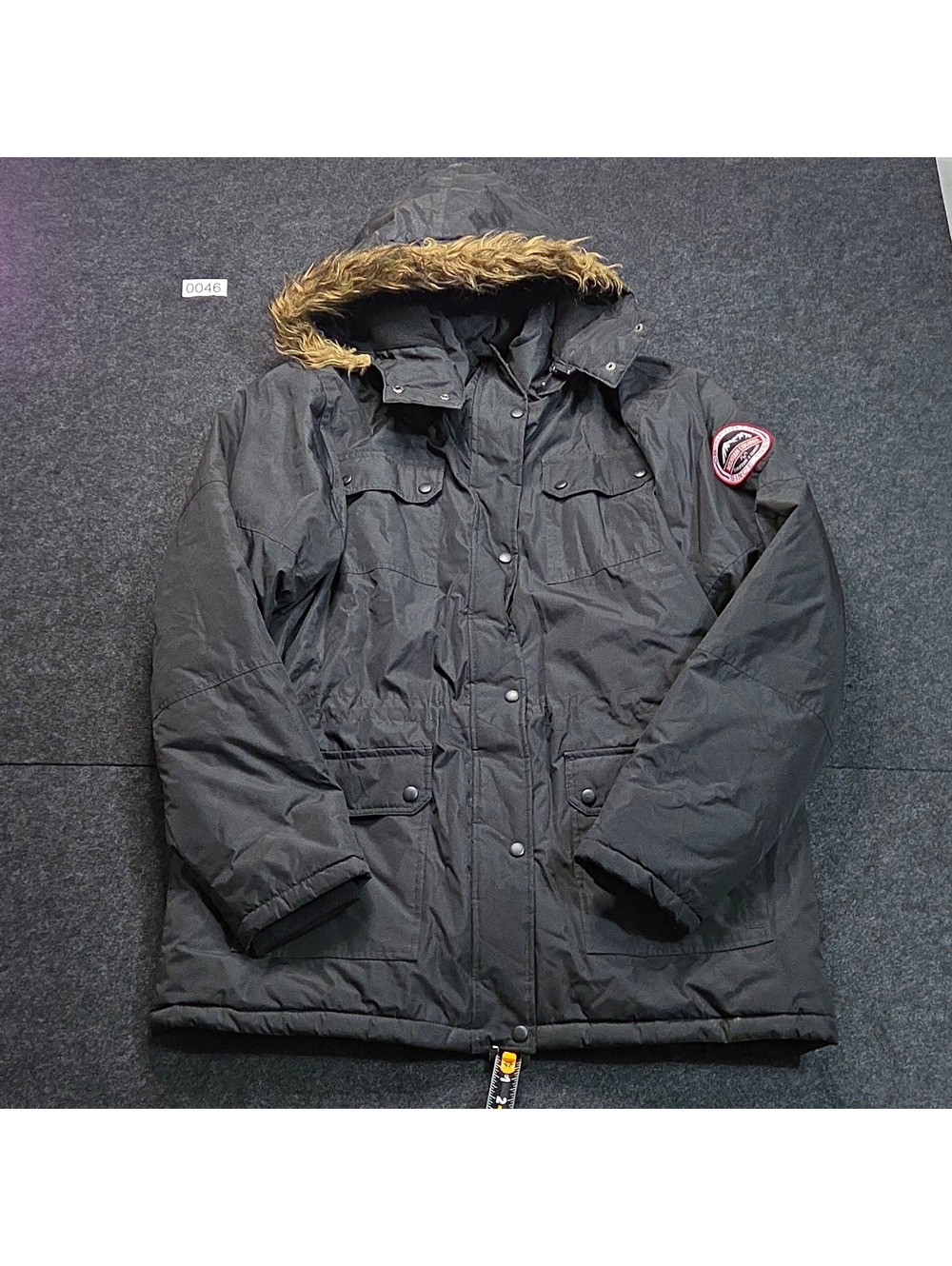 CB Sport Men’s Black Parka Jacket Hooded Full Zip Button Pockets Size XL